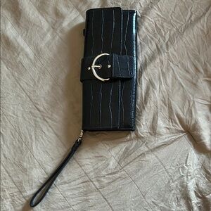 Black Croc-Embossed Clutch Wallet